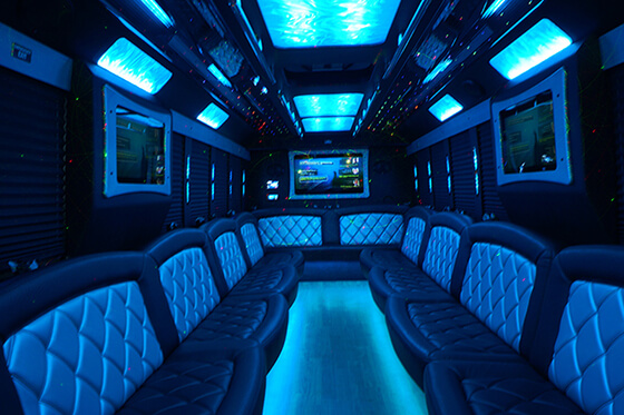 bus interior with neon lights